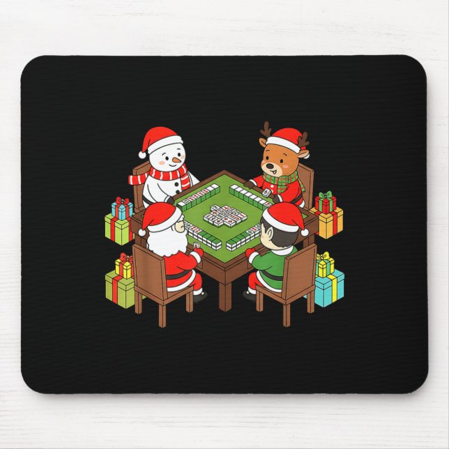 Mousepad Funny Christmas Mahjong Santa Snowman Elf Reindeer (Frente)