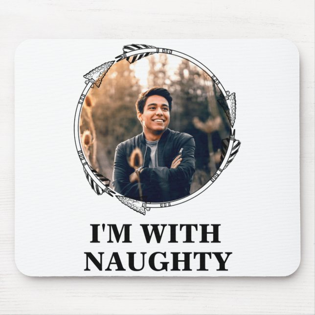Mousepad Funny Christmas Matching Couple Naughty Nice Photo (Frente)