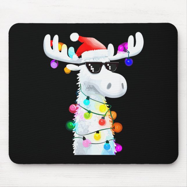 Mousepad Funny Christmas Moose With Sungles And Holiday Lig (Frente)