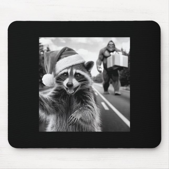 Mousepad Funny Christmas Raccoon Shirt Raccoon Selfie With  (Frente)