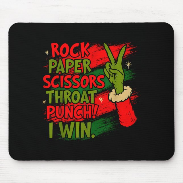 Mousepad Funny Christmas Rock Paper Scissors Throat Punch  (Frente)