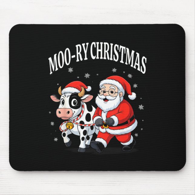 Mousepad Funny Christmas Shirts - Cow Moo-ry Xmas Santa  (Frente)