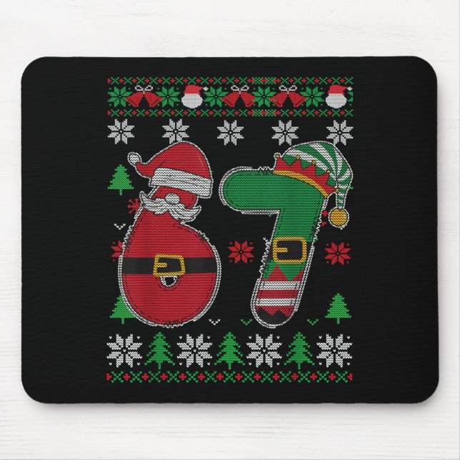 Mousepad Funny Christmas Six Seven 67 Meme Santa Elf Retro  (Frente)