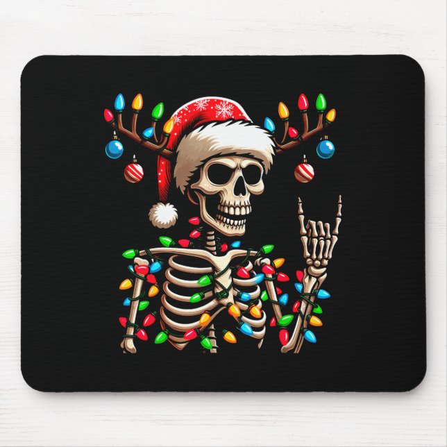 Mousepad Funny Christmas Skeleton Santa Hat Xmas Vibes For  (Frente)