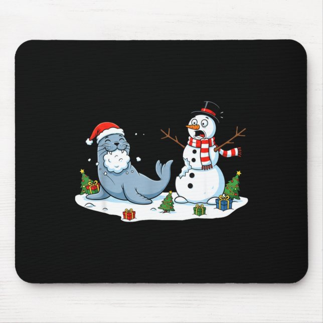 Mousepad Funny Christmas Snowman Sea Lion Xmas Mens Womens  (Frente)
