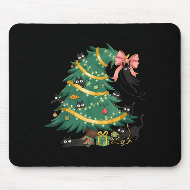 Mousepad Funny Christmas Tree Cute Black Cat Matching Famil (Frente)