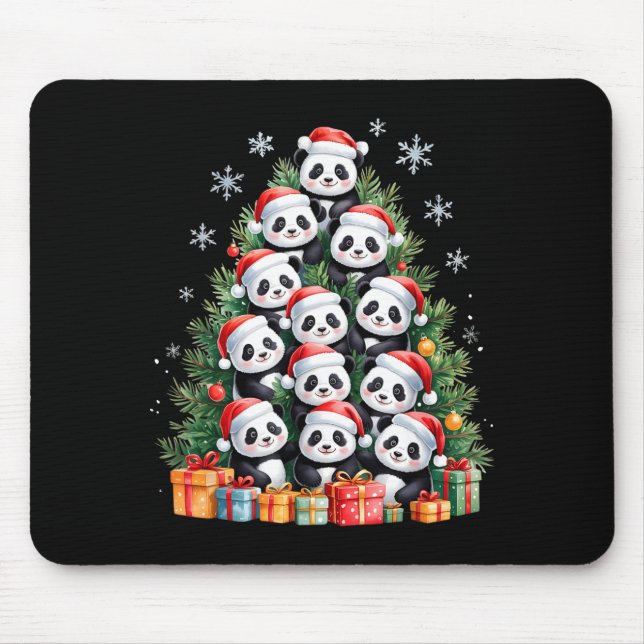 Mousepad Funny Christmas Tree Panda Family Xmas Pajamas  (Frente)