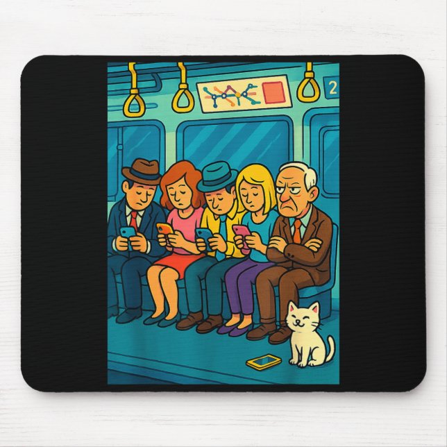 Mousepad Funny Commuter Train Digital Detox Tech Satire Gif (Frente)