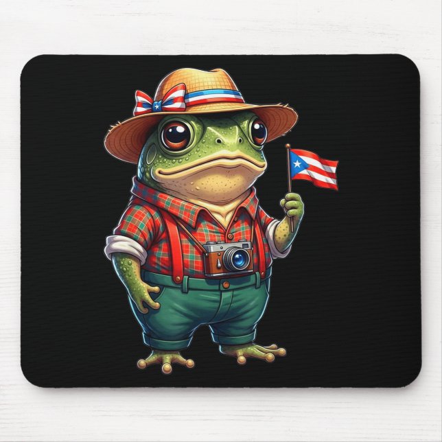 Mousepad Funny Coqui Frog Puerto Rico Flag Taino Boricua Hi (Frente)