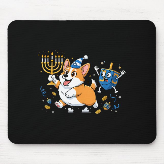 Mousepad Funny Corgi Dreidel Menorah Hanukkah Kids Womens M (Frente)