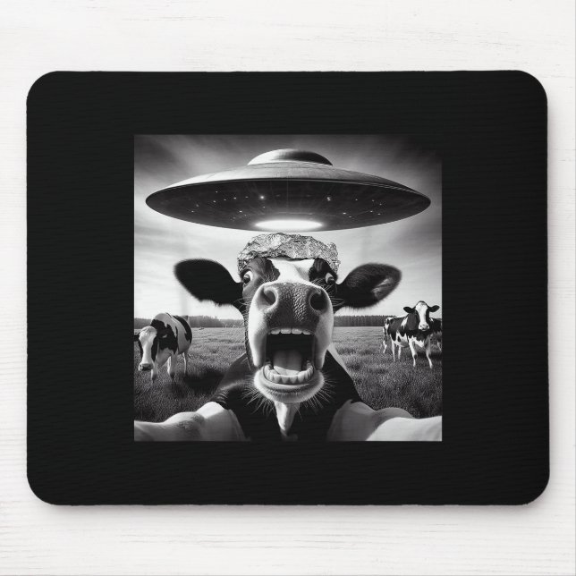 Mousepad Funny Cow Abduction By Ufo Selfie - Hilarious Alie (Frente)