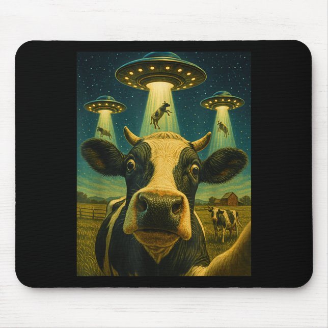 Mousepad Funny Cow Farm Alien Selfie Ufo Zoo Boys Girls Kid (Frente)