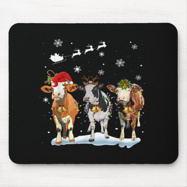 Mousepad Funny Cow Santa Merry Christmas Xmas Lights Pajama (Frente)