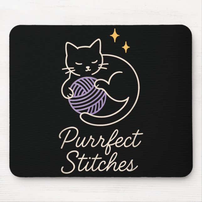 Mousepad Funny Crochet Cat Mom Yarn Lover Pun Humor Handmad (Frente)