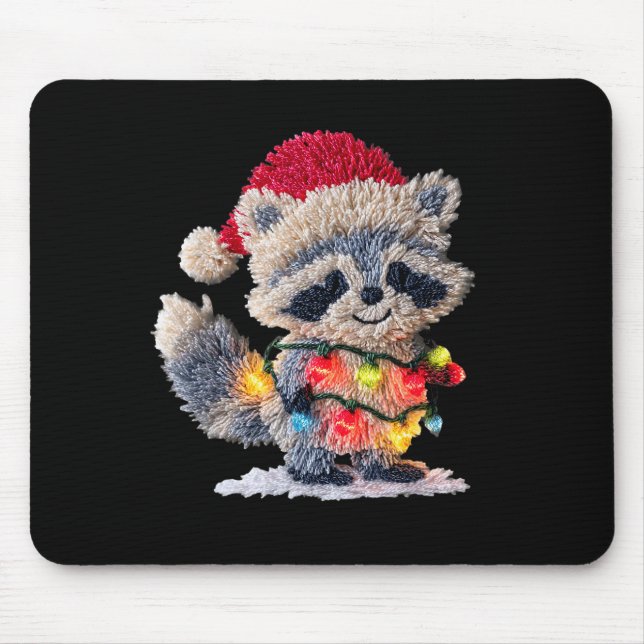 Mousepad Funny Crochet Christmas Raccoon Xmas Lights Girly  (Frente)