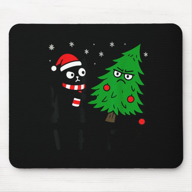 Mousepad Funny Cute Black Cat What Jamas Christmas Tree Cos (Frente)