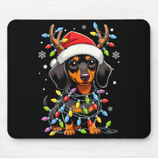 Mousepad Funny Dachshund Christmas Lights Santa Hat Xmas  (Frente)