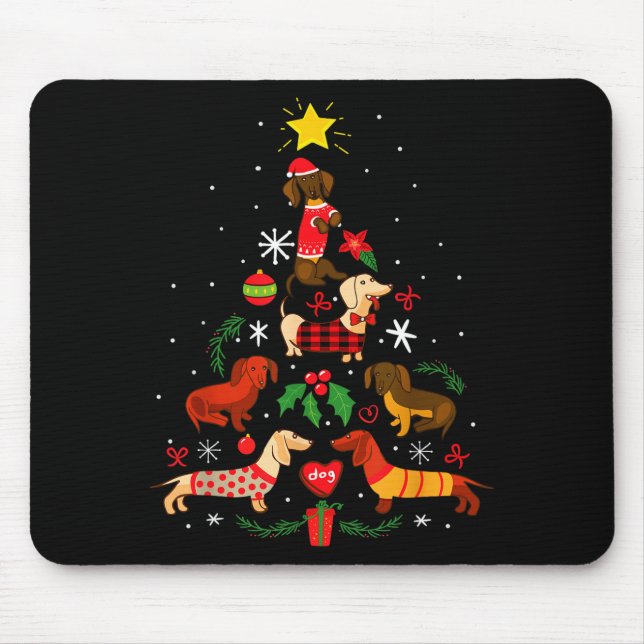 Mousepad Funny Dachshund Christmas Tree Ornament Decor Gift (Frente)