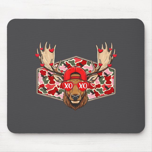 Mousepad Funny Deer Hunting Buck Camo Valentines Day Men Wo (Frente)