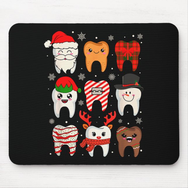 Mousepad Funny Dental Christmas Teeth Cute Xmas Dentist Squ (Frente)