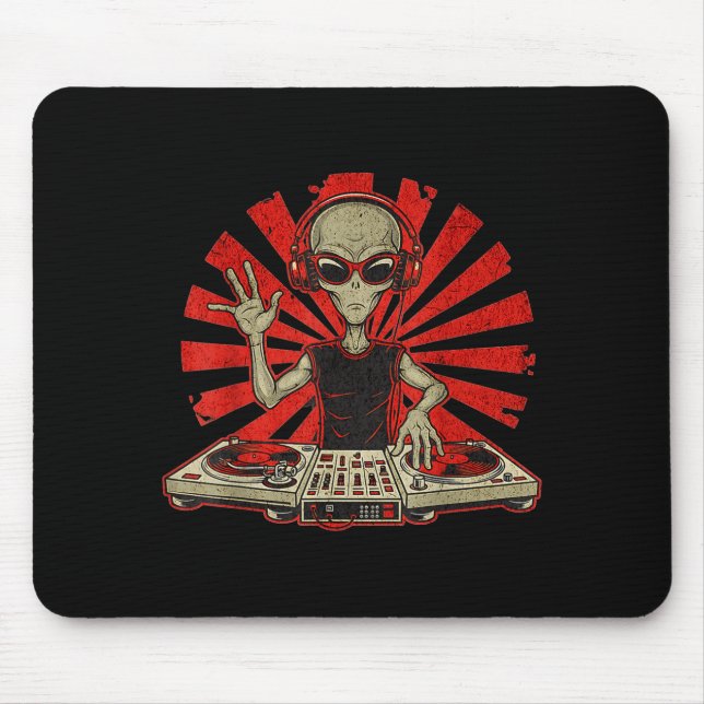 Mousepad Funny Dj Graphic Tee Music Lover Alien Dj Music Mi (Frente)