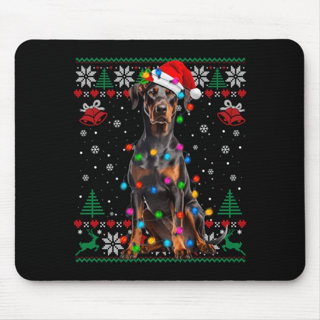 Mousepad Funny Doberman Christmas Santa Hat Dog Ugly Sweate (Frente)