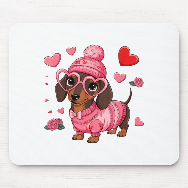 Mousepad Funny Dog Dachshund Valentines Heart Dog Lover Men (Frente)