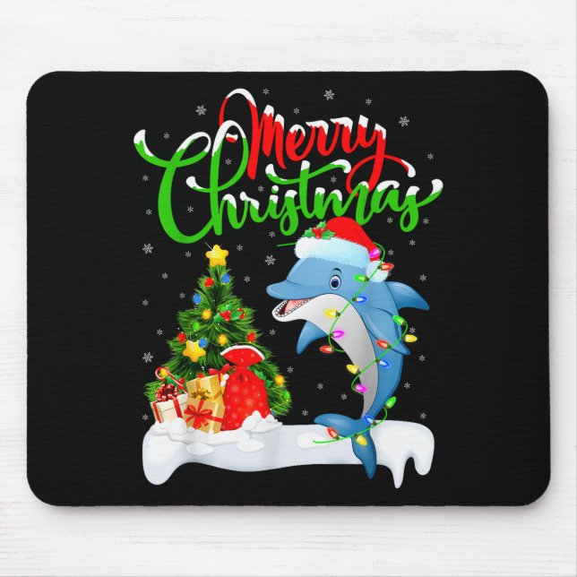 Mousepad Funny Dolphin Fish Lover Xmas Lighting Dolphin Chr (Frente)