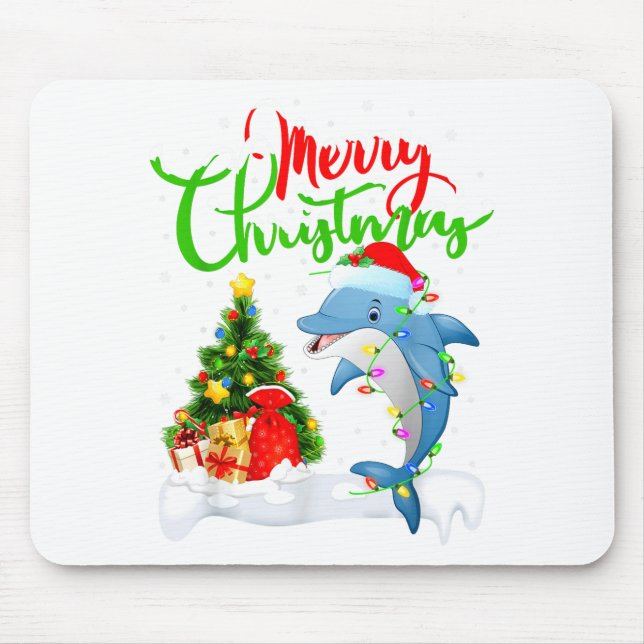 Mousepad Funny Dolphin Fish Lover Xmas Lighting Dolphin Chr (Frente)