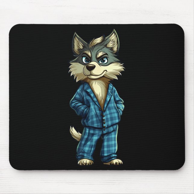 Mousepad Funny Dreamy Wolf In Pajama Outfit For Sleepy Boys (Frente)