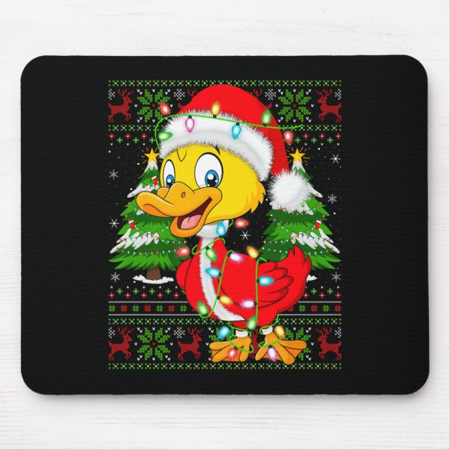 Mousepad Funny Duck Christmas Lights Santa Costume Ugly Xma (Frente)