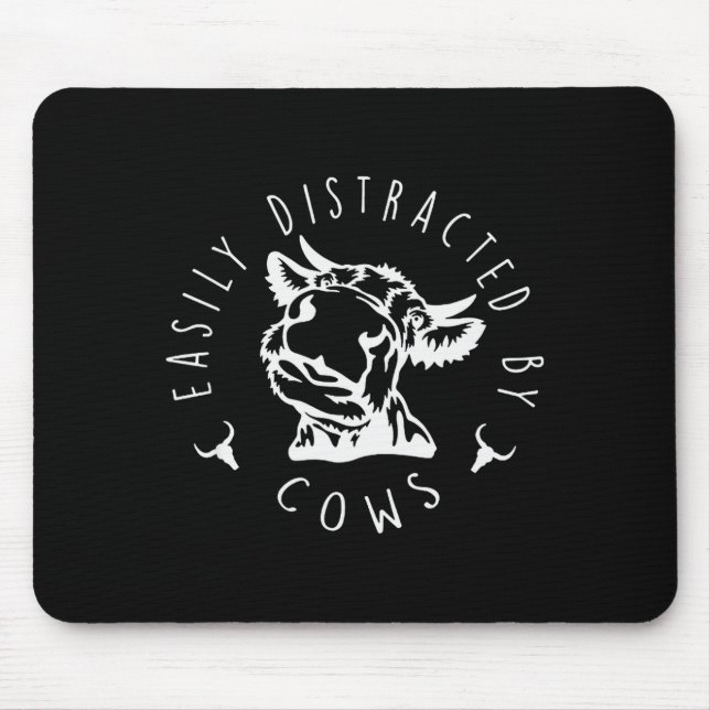 Mousepad Funny Easily Distracted By Cows Design  (Frente)