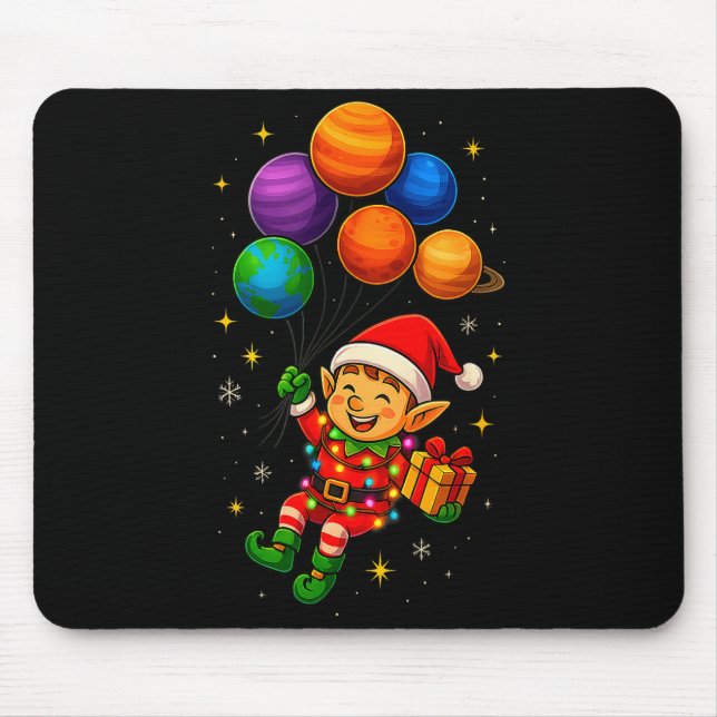 Mousepad Funny Elf Astronaut With Planets Christmas Pjs For (Frente)
