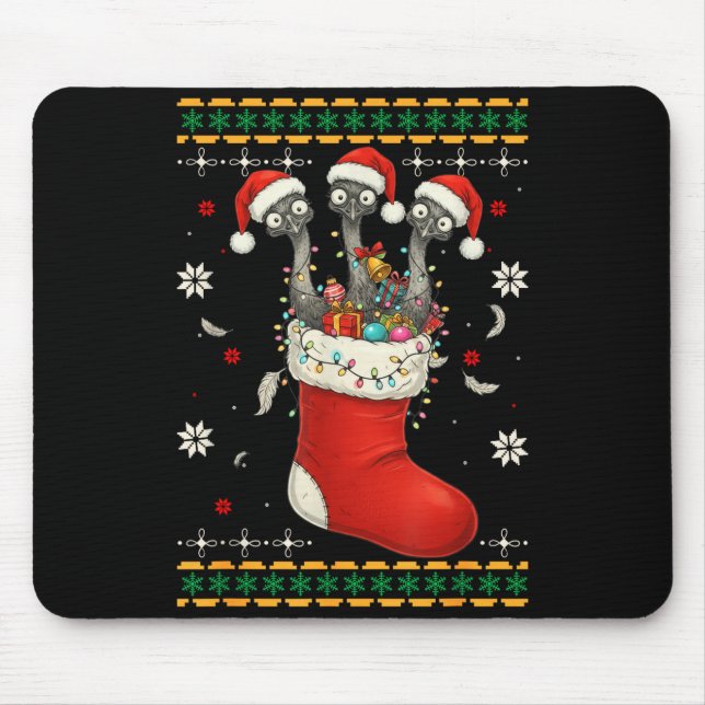 Mousepad Funny Emu Bird In Xmas Socks Lights Christmas  (Frente)