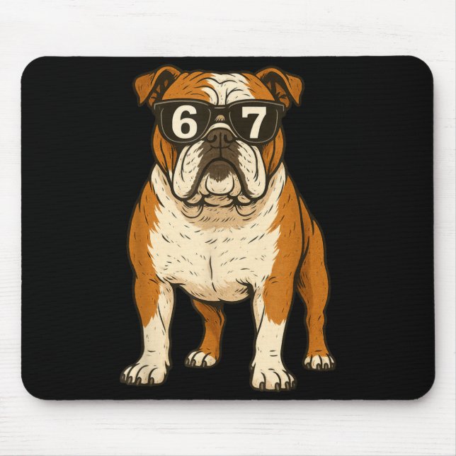 Mousepad Funny English Bulldog Dog Sungles 67 Six Seven Mem (Frente)