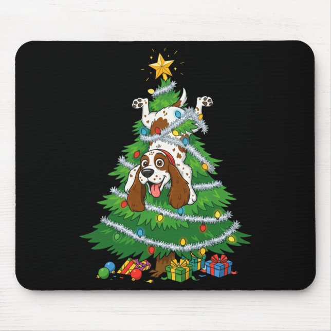 Mousepad Funny English Springer Spaniel Dog Christmas Tree  (Frente)