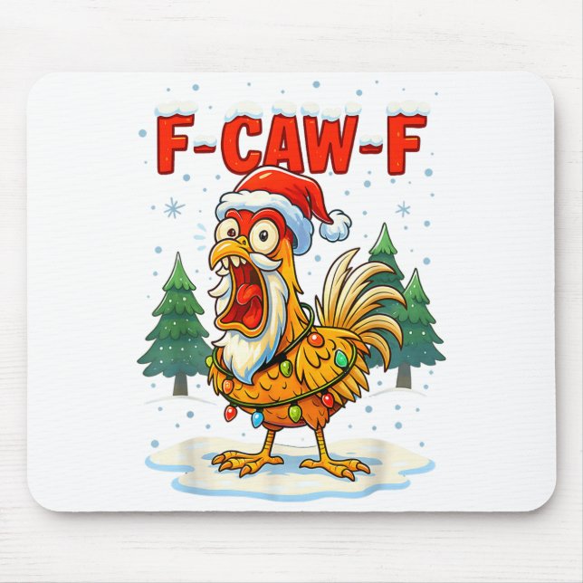 Mousepad Funny F-caw-f Christmas Chicken Xmas Lights Santa  (Frente)