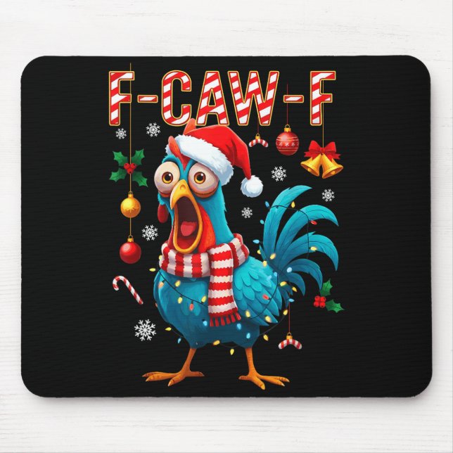 Mousepad Funny F-caw-f Christmas Chicken Xmas Lights Santa  (Frente)