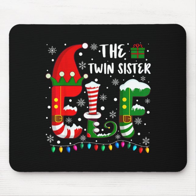 Mousepad Funny Family Matching Pajamas Twin Sister Elf Chri (Frente)