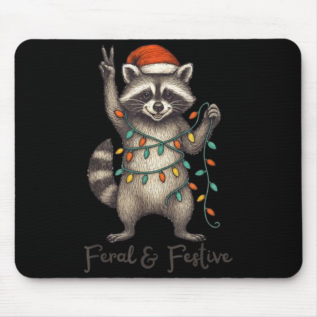 Mousepad Funny Feral And Festive Raccoon Santa Hat Retro Ch (Frente)