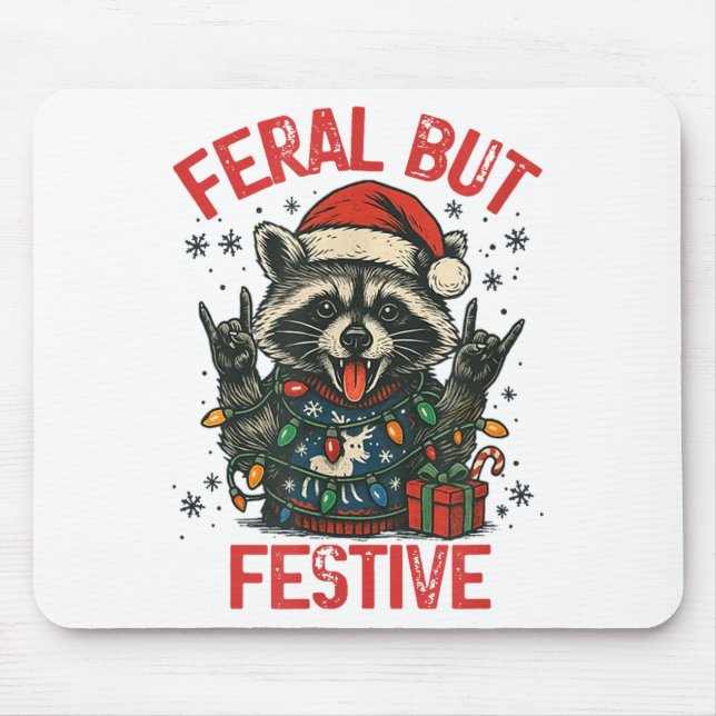 Mousepad Funny Festive But Feral Santa Raccoon Lover Animal (Frente)