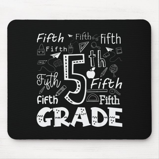 Mousepad Funny Fifth Grade Doodle Tygraphy Birthday Design  (Frente)