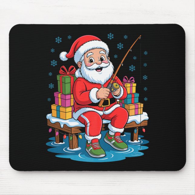 Mousepad Funny Fisherman Santa Fishing Lovers Christmas Xma (Frente)