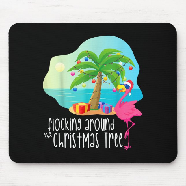 Mousepad Funny Flamingo Flocking Around The Christmas Tree  (Frente)
