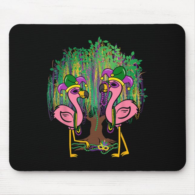 Mousepad Funny Flamingo Mardi Gras Carnaval Miçanga Tree Je (Frente)