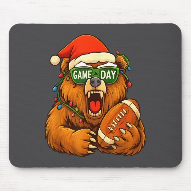 Mousepad Funny Football Bear Christmas Game Day Shirt Vinta (Frente)