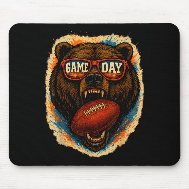 Mousepad Funny Football Bear With Sungles, Game Day Bear  (Frente)