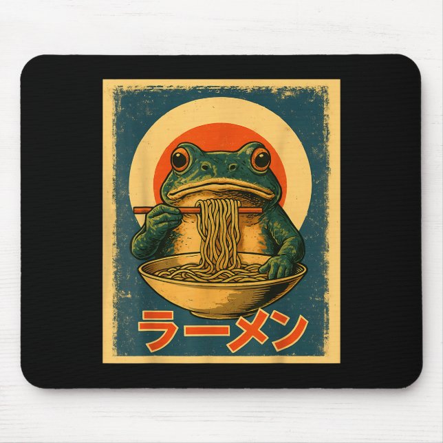 Mousepad Funny Frog Ramen Kawaii Retro Japanese Rising Sun  (Frente)