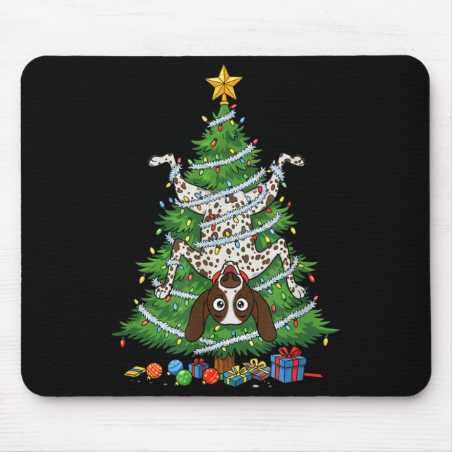 Mousepad Funny German Shorthaired Inter Dog Christmas Tree  (Frente)