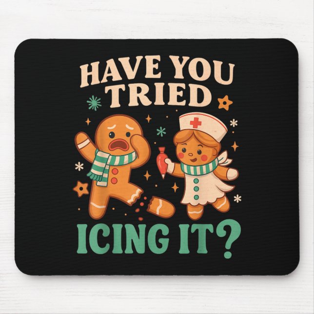 Mousepad Funny Gingerbread Christmas Pun Have You Tried Ici (Frente)